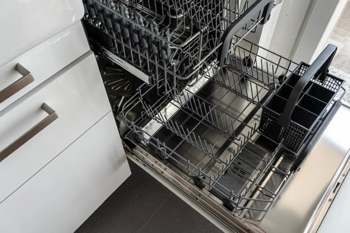 Empty dishwasher tray.